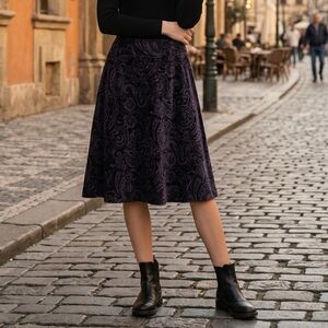 Merona Blueish Gray-Black Paisley A-Line Skirt